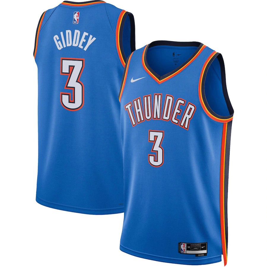 Men Oklahoma City Thunder 3 Josh Giddey Nike Blue Icon Edition 2022-23 Swingman NBA Jersey